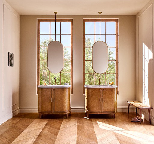 Rosebrook 35.75" Single Bathroom Vanity Base Only, Light Oak/Aged Brass