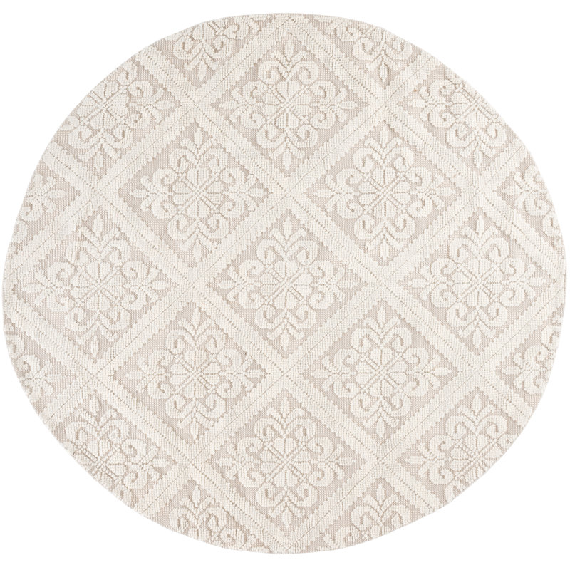 Lauren Ralph Lauren Hand Woven Wool/Cotton Solid Color Rug in Ivory, Round 6'6"