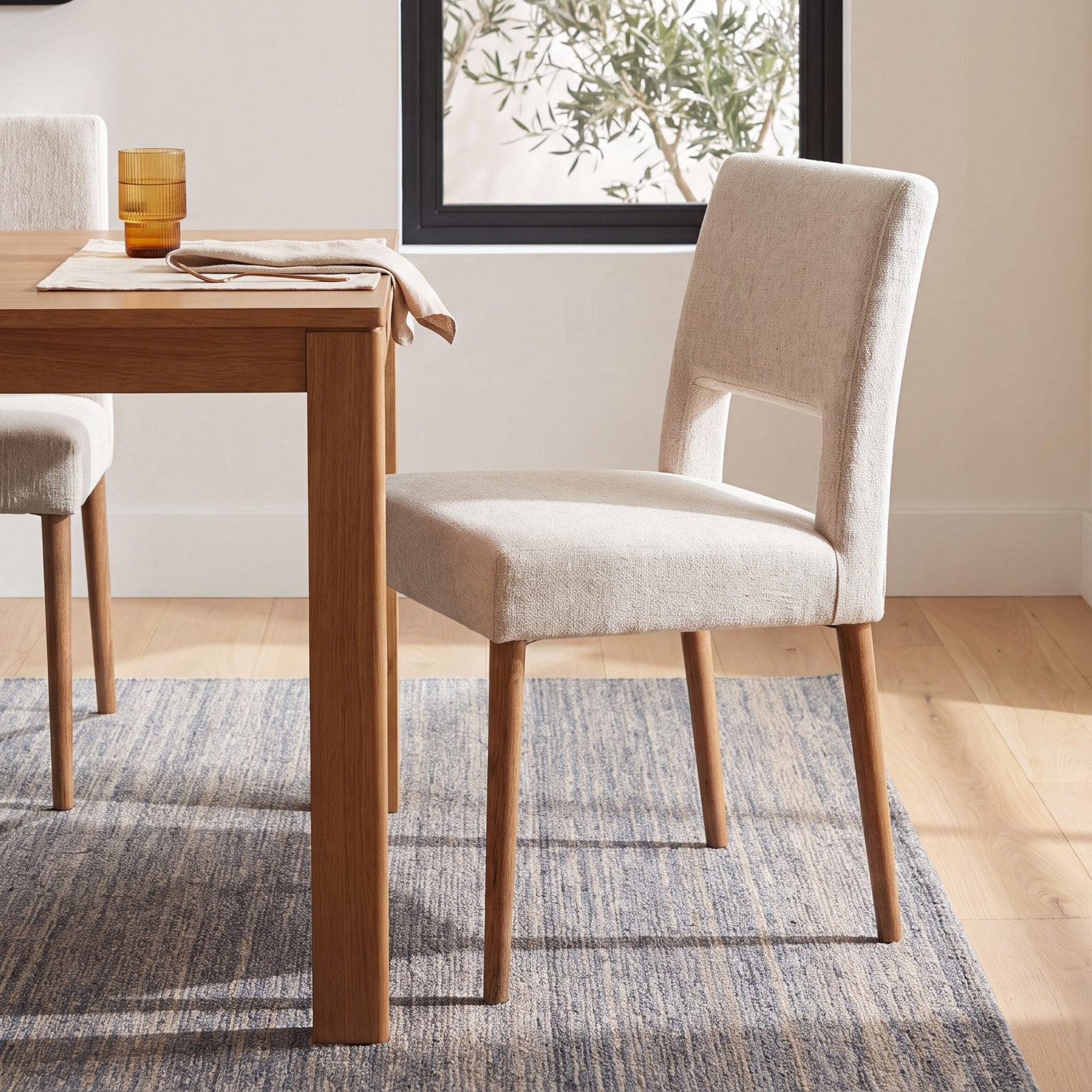 Ermine Genuine Leather Dining Chair, Light Camel