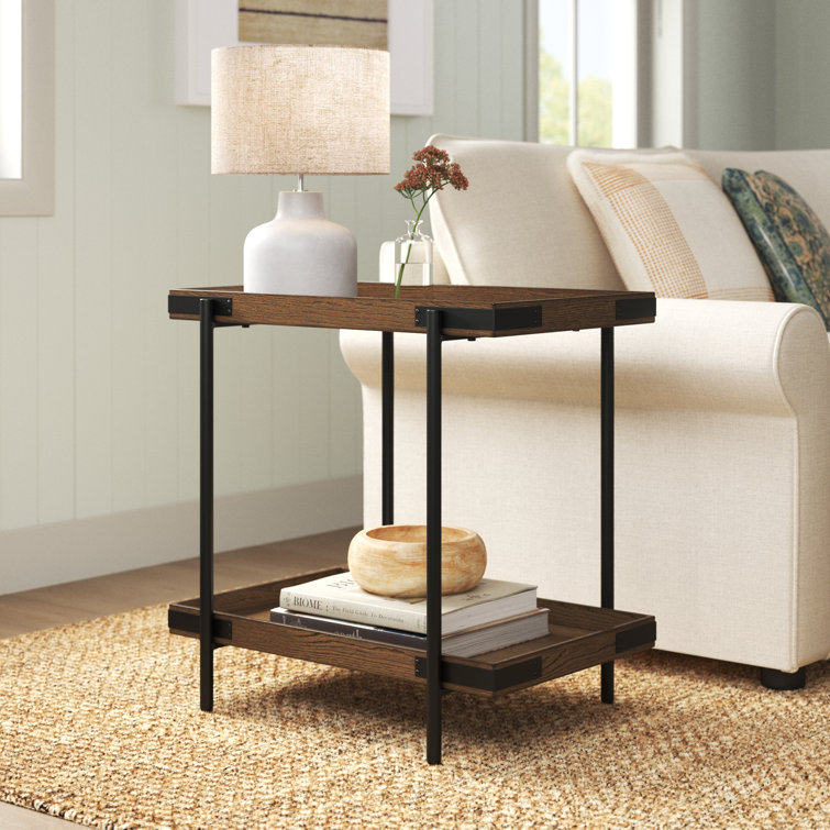 Nikole 27" Wide Industrial Rustic Solid Wood Metal Rectangular Side Table With Shelf