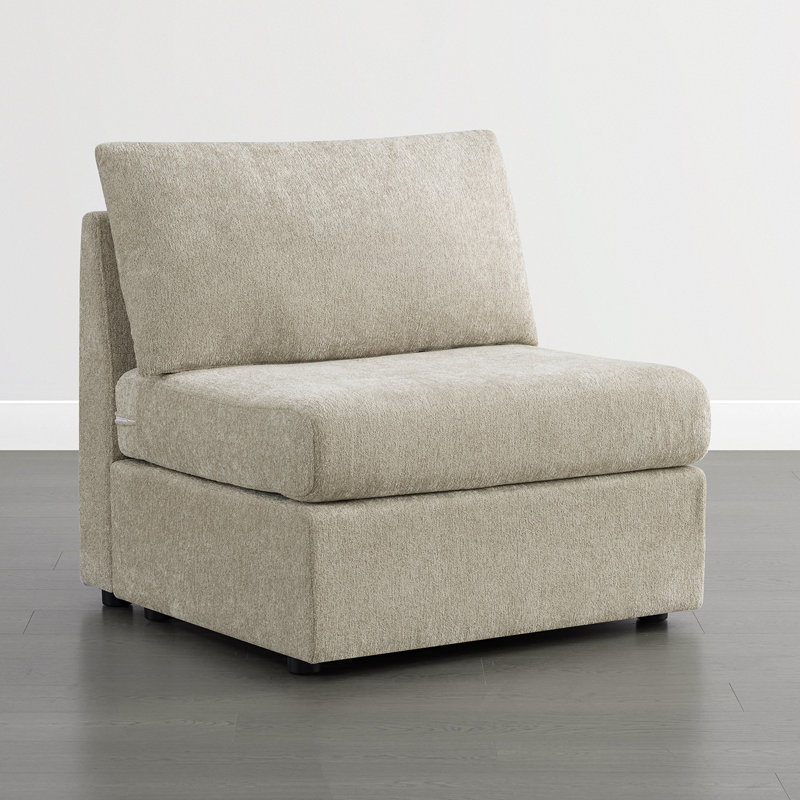 Makena 33.8" W Comfy Upholstered Armless Chair, Taupe
