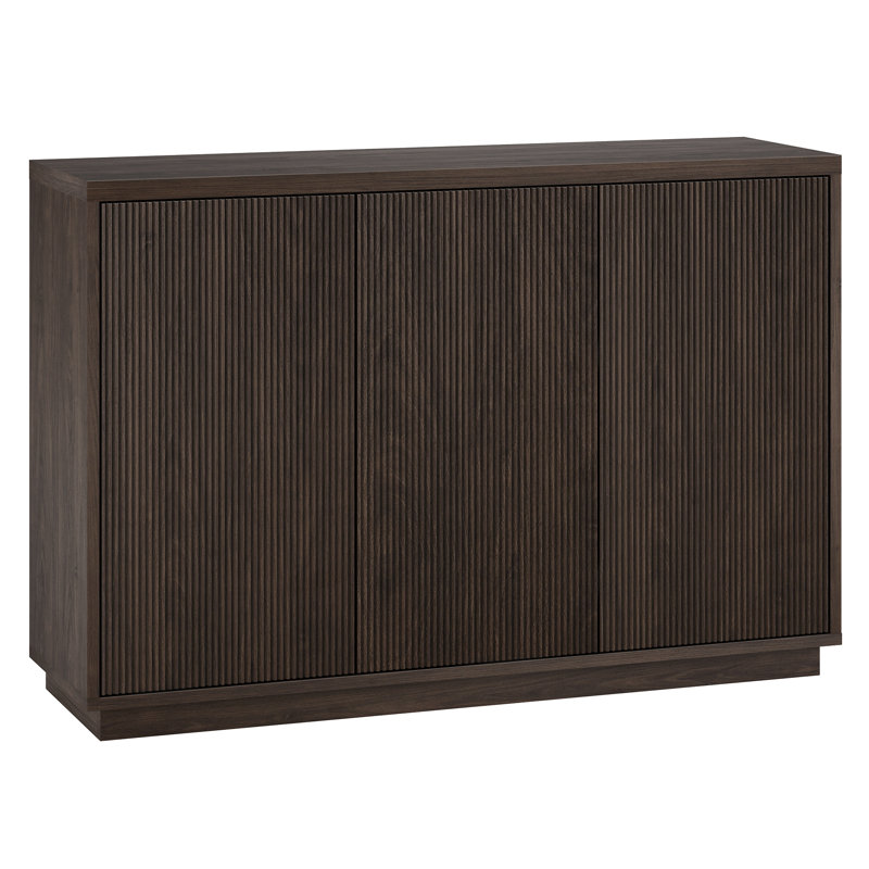 48" Fluted Buffet Table with Adjustable Shelves & Cable Management — Alder Brown Transitional Sideboard for Dining Room | Alston