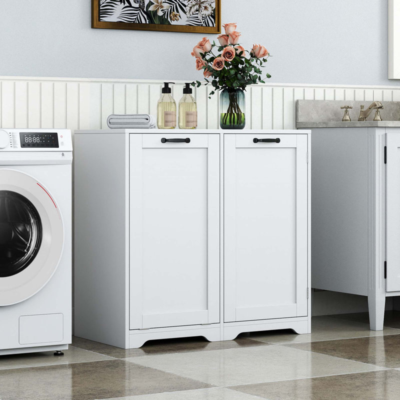 Armoire de buanderie avec portes et tablette, panier à linge inclinable
