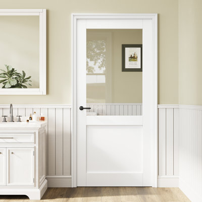 Porte française en verre transparent de 36 po x 80 po, porte intérieure en verre transparent demi-Lite, finition blanche et à peindre, panneau de porte sans trou ou charnières, comme porte de grange ou porte prémontée ou porte de poche ou dalle de porte française pour porte de garde-manger, Porte de buanderie, porte de chambre à coucher