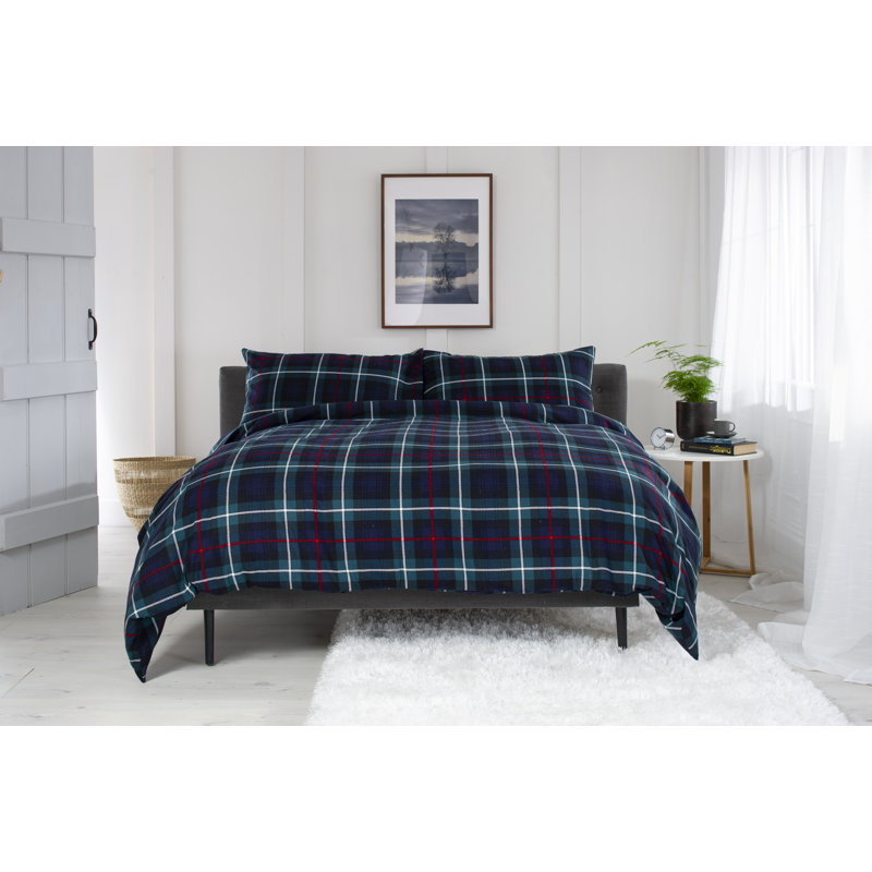 Cotton Plaid Duvet Cover Set with Pillowcases, Kingsize - 2 Standard Pillowcases