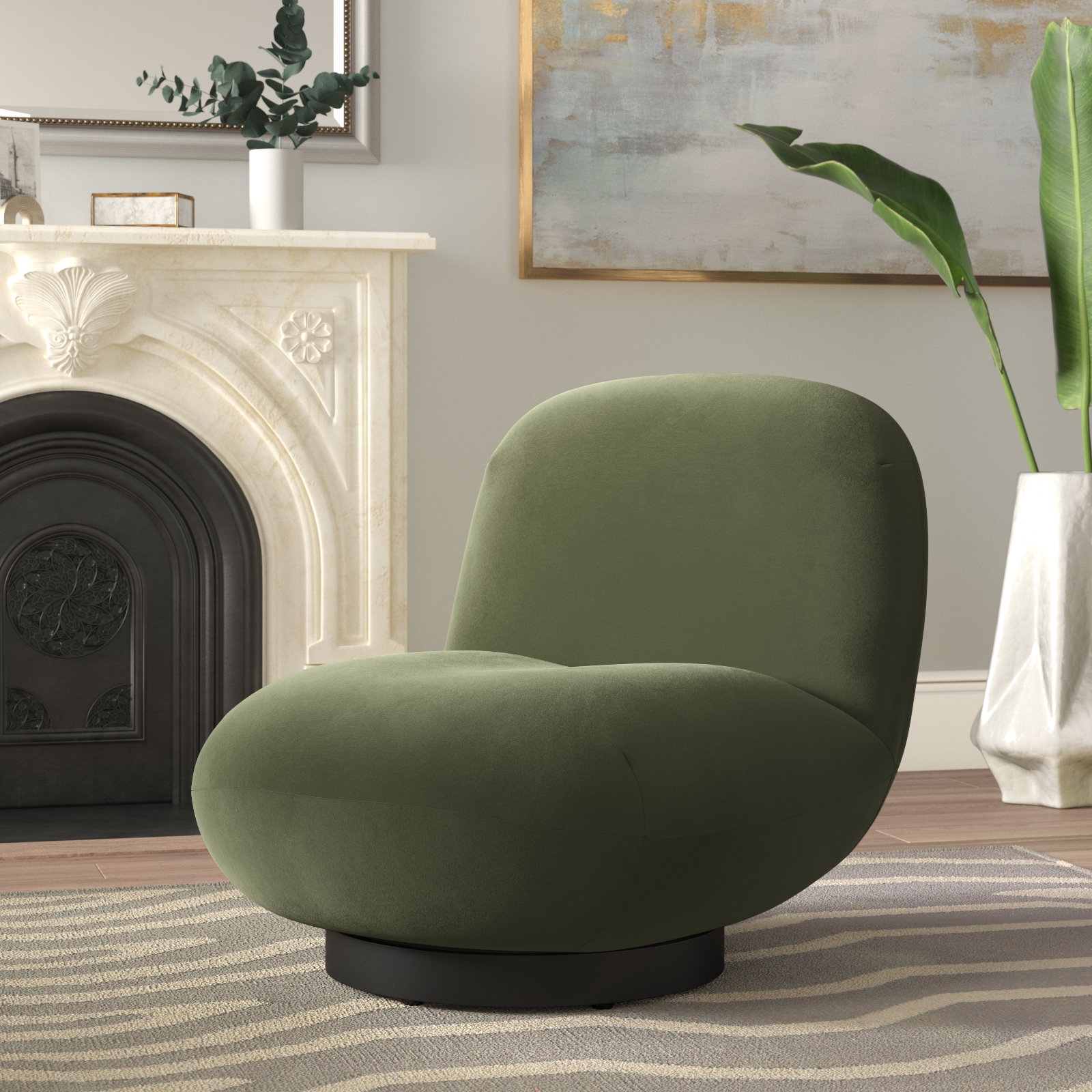 Slipper Chair, Olive Green Velvet