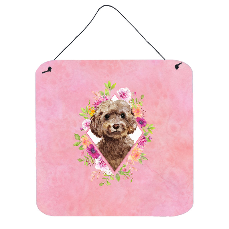 Boho Wall Decor on Metal, Pink, Chocolate Cockapoo