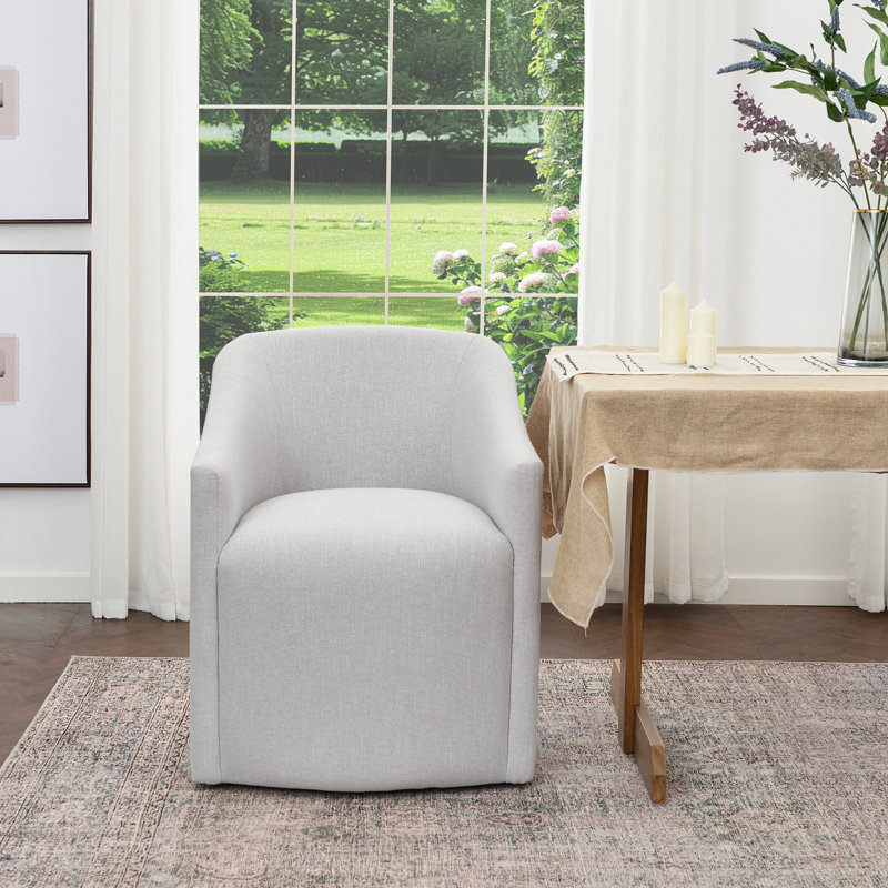 Fauteuil de salle à manger rembourré de 25 po de large avec roulettes interchangeables et pieds fixes, Gris clair