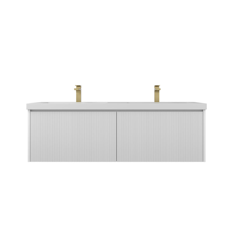 Annaliya 60" Floating Double Sink Bathroom Vanity – Wall-Mounted Wood Cabinet with Acrylic Top, Soft-Close Storage & Fluted Front Design