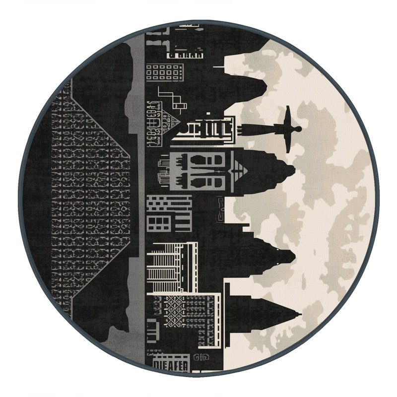 Machine Washable Pegah Global Inspired Moroccan Rug in Gray – Binding, 6' Round