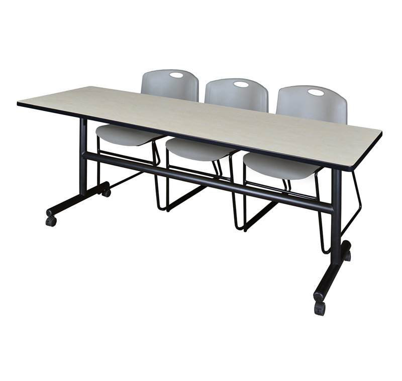 Nicklos Flip-Top Training Nesting Table, 2 Zeng Stack Chairs, Maple/Gray