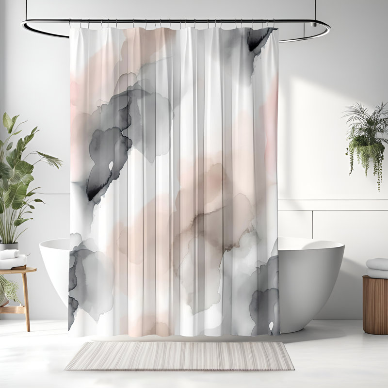 Rideau de douche aquarelle marbré avec tapis de bain, H 72 po x l 70 po