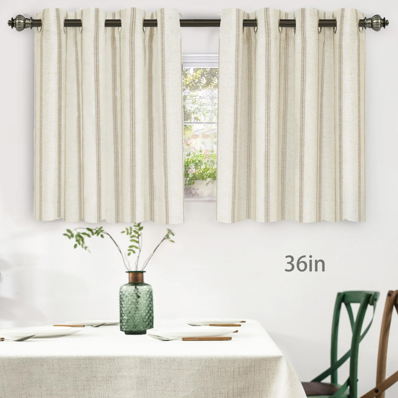 Geza Linen Blend Curtain, 52" W x 36" L, Camel Beige Stripe/Light Linen