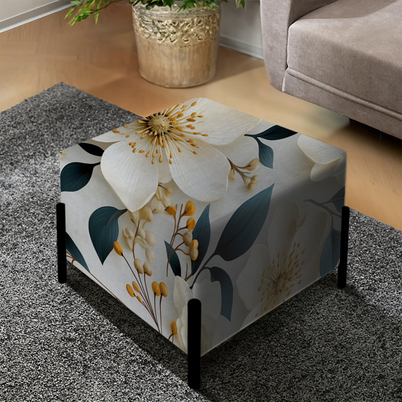 White Poppies Minimalist Floral Elegance III - Repose-pieds carré floral