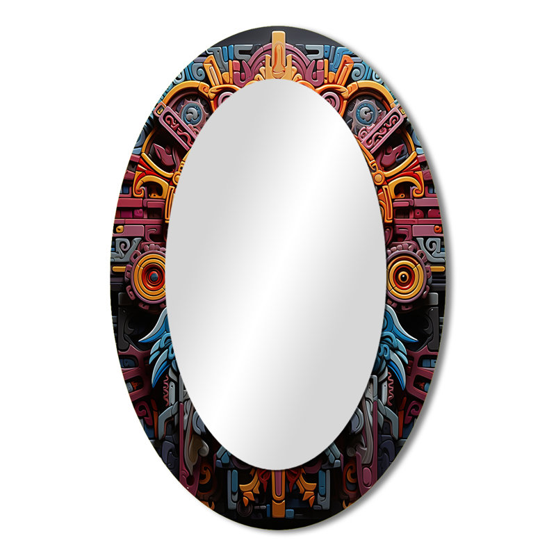 Miroir mural traditionnel bleu sarcelle et aztèque vibrant Mexique, 36 po x 24 po