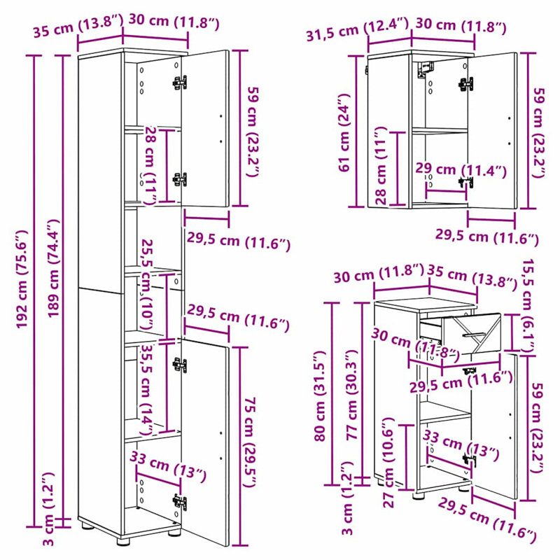 Wall Mounted Required Bathroom Storage Furniture Set, Smoked Oak