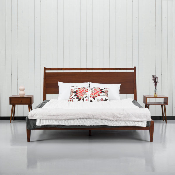Adept Solid Wood Bed Frame with Headboard and Silent Slats, 1000 Lb Capacity Bed Frame
