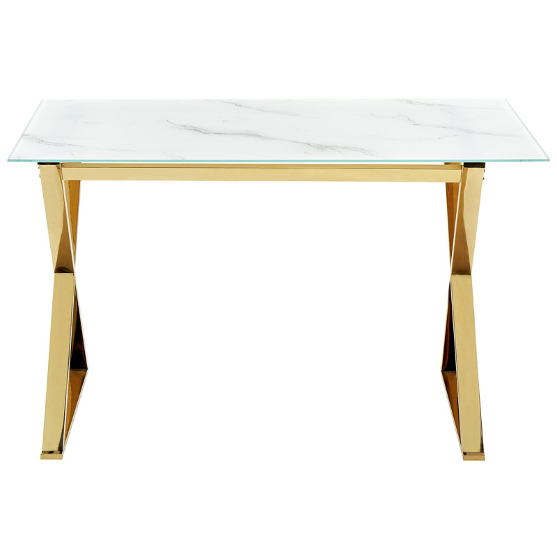 Chateaugay Glass Top Metal Base Dining Table, Black/White, Gold
