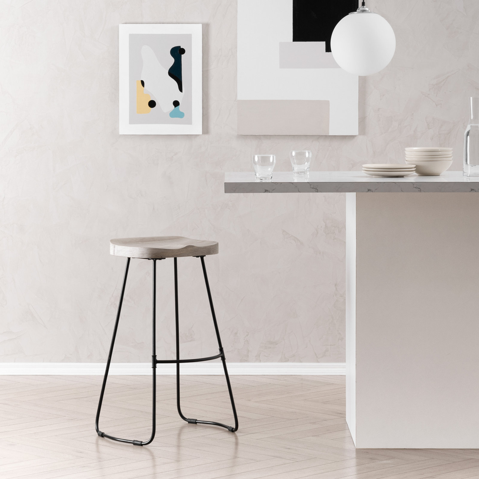 Geonna Bar and Counter Stool, Whitewash, Bar Stool (30" Seat Height)