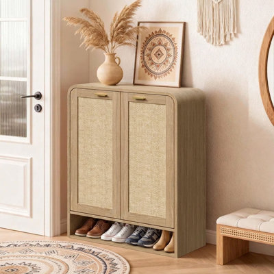 24-Pairs Shoe Rattan Shoe Storage Cabinet,Cabinet For Entryway