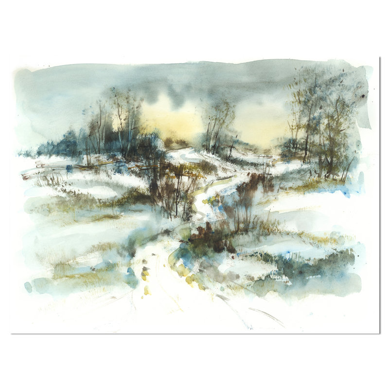 Illustration d'un sentier avec un étang d'hiver, H 30 po x l 40 po x P 1,5 po