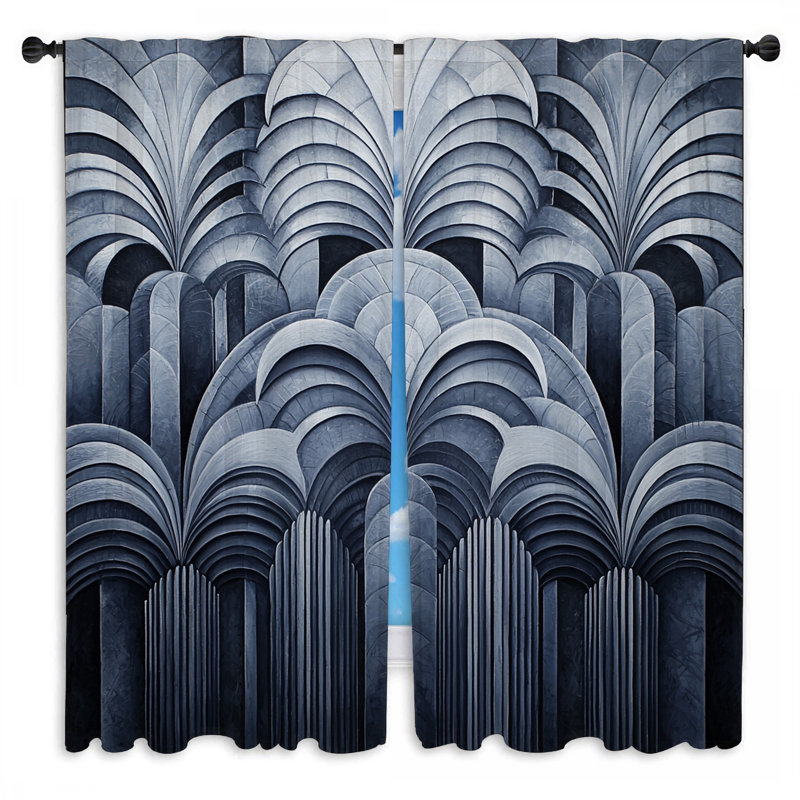 Rideaux de fenêtre Fans, rideaux Art déco abstraits - 2 panneaux, L 40 po x L 82 po