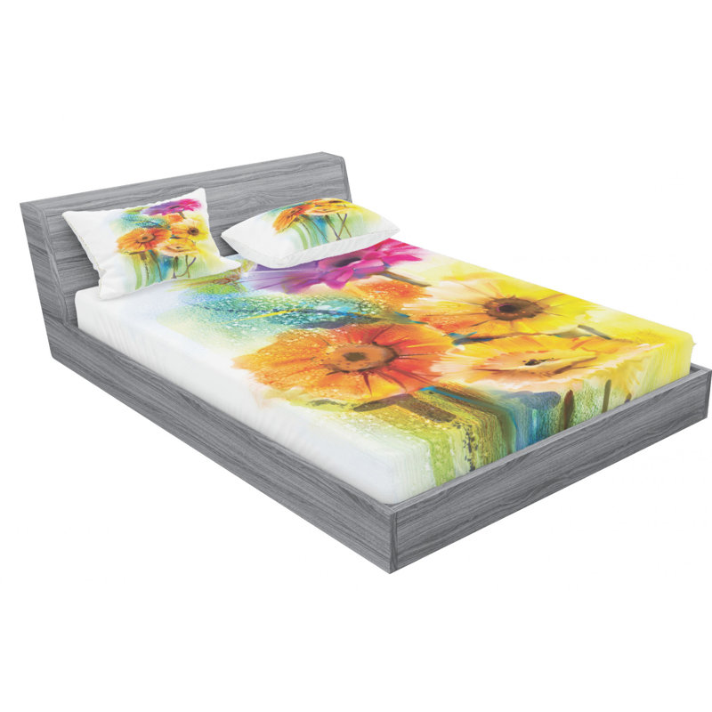 Ensemble de draps Gerber Daisy, Ensemble de drap pour grand lit avec drap-housse, Marguerite gerbéra