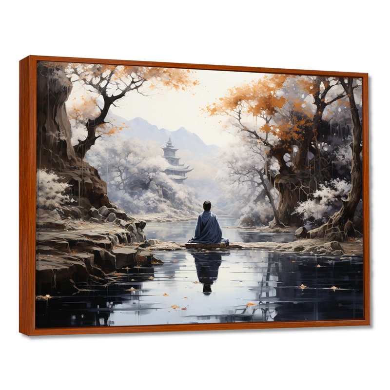 «Gray Buddhism Enlightened Path II», reproduction d'art sur toile, H 12 po x l 20 po x P 1 po, Cadre flottant brun