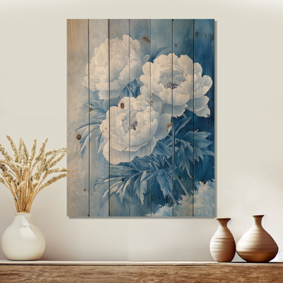 Frost embrassé pivoines I - art mural en bois pivoines - sur bois de pin naturel