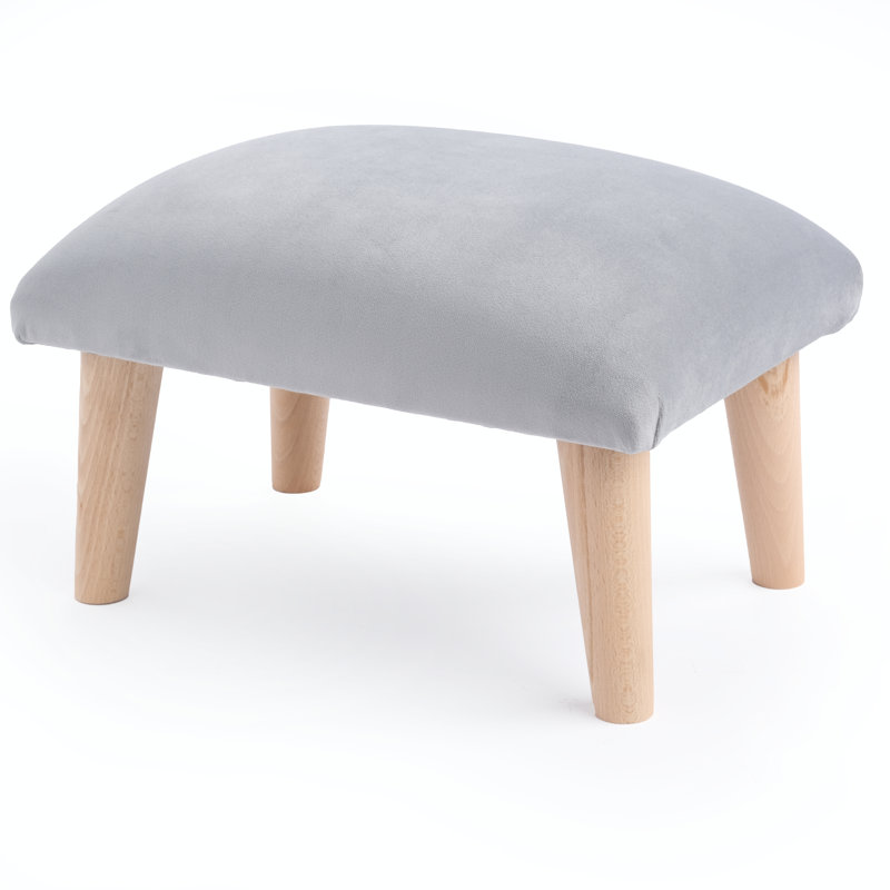 Lenora 38cm Wide Velvet Rectangle Solid Colour Footstool Ottoman, Natural Wood, Grey