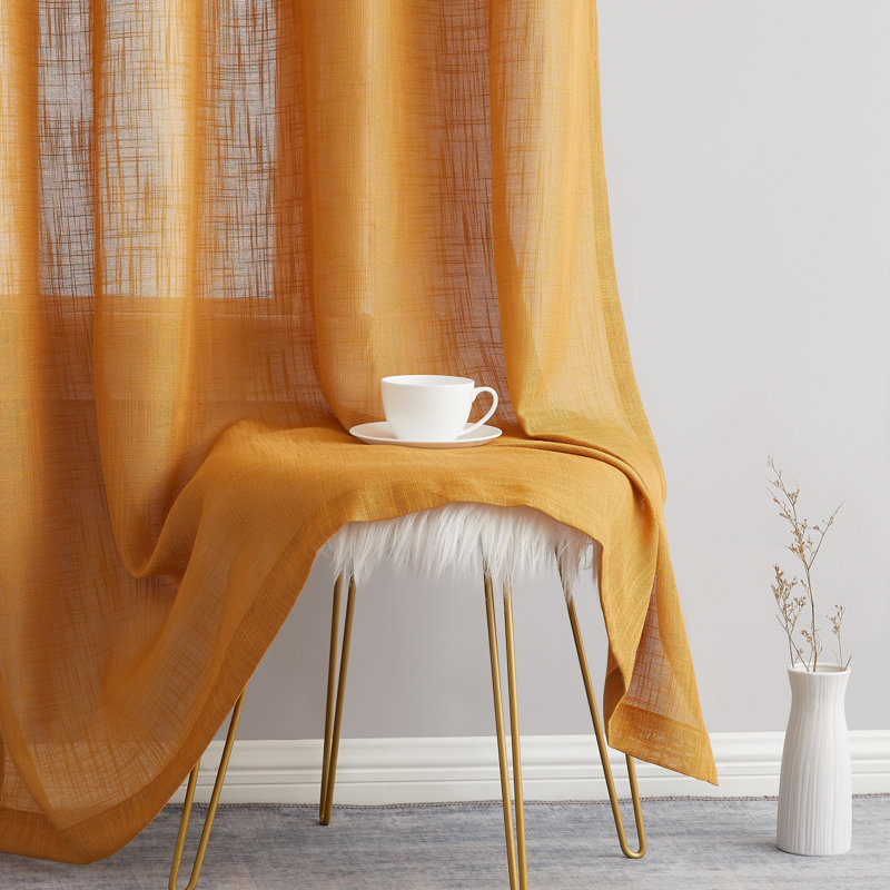 Aleksander Faux Linen Semi Sheer Grommet Curtain Pair, Gold, 54" W x 63" L