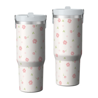 30 oz Tumbler  with Lid and handle  Stainless steel  Insulated tumblers  Cute water bottle with Flip(floral pattern)