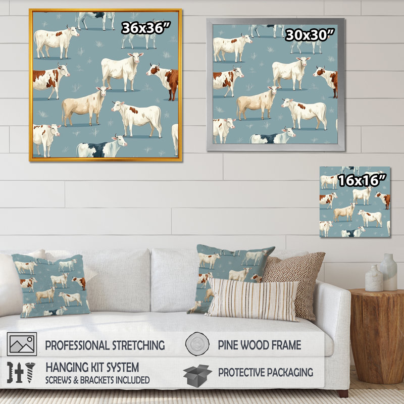 Impression sur toile encadrée minimaliste de vache blanche I, Cadre flottant noir, H 36 po x l 36 po x P 1,5 po