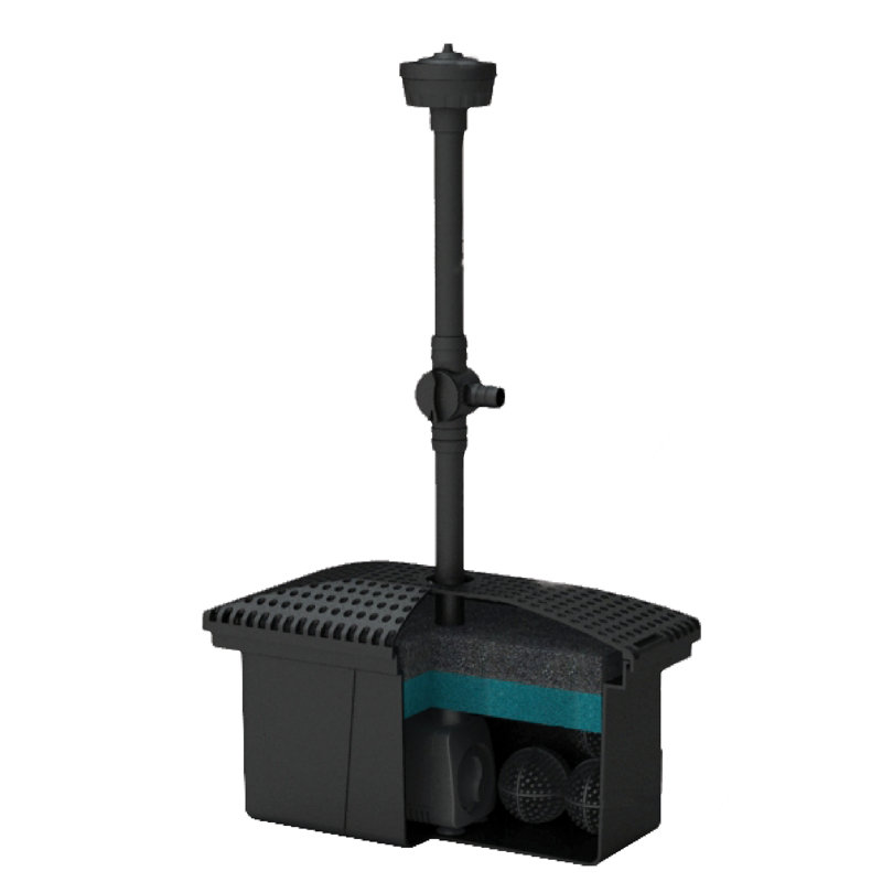 Black Medium Pond Filter Kit with Pump for 500 Gallons