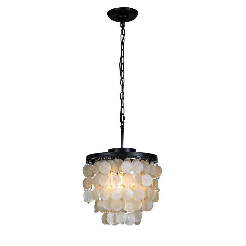 Dickison 3-Light 13" Capiz Shell Chandelier 5 Tiered Coastal Seashells Pendant Light, Black