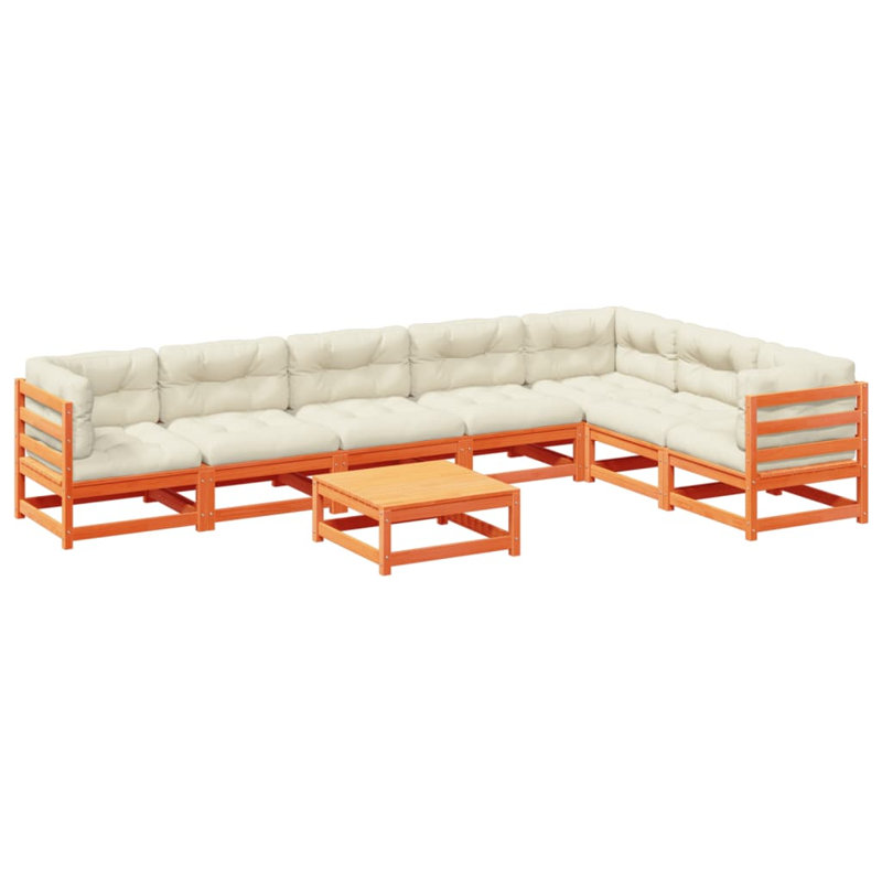 One Allium Way® - Ensemble de canapé de patio 8 pièces avec coussins en bois de pin massif, Beige / brun cire