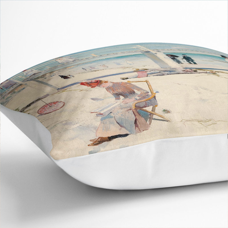 A Holiday At Mentone Square Throw Cushion, White, 55cm H x 55cm W x 20cm D