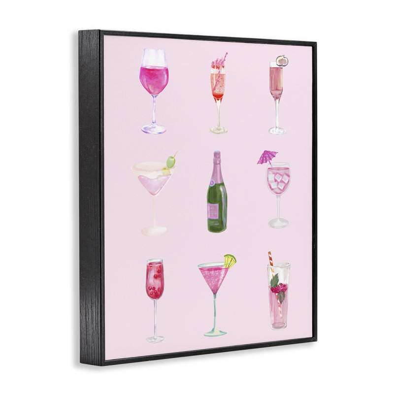  Diverses boissons roses encadrées par estampe numérique par House of Lulu, H 14 po x l 11 po, Giclée encadrée noir minuit