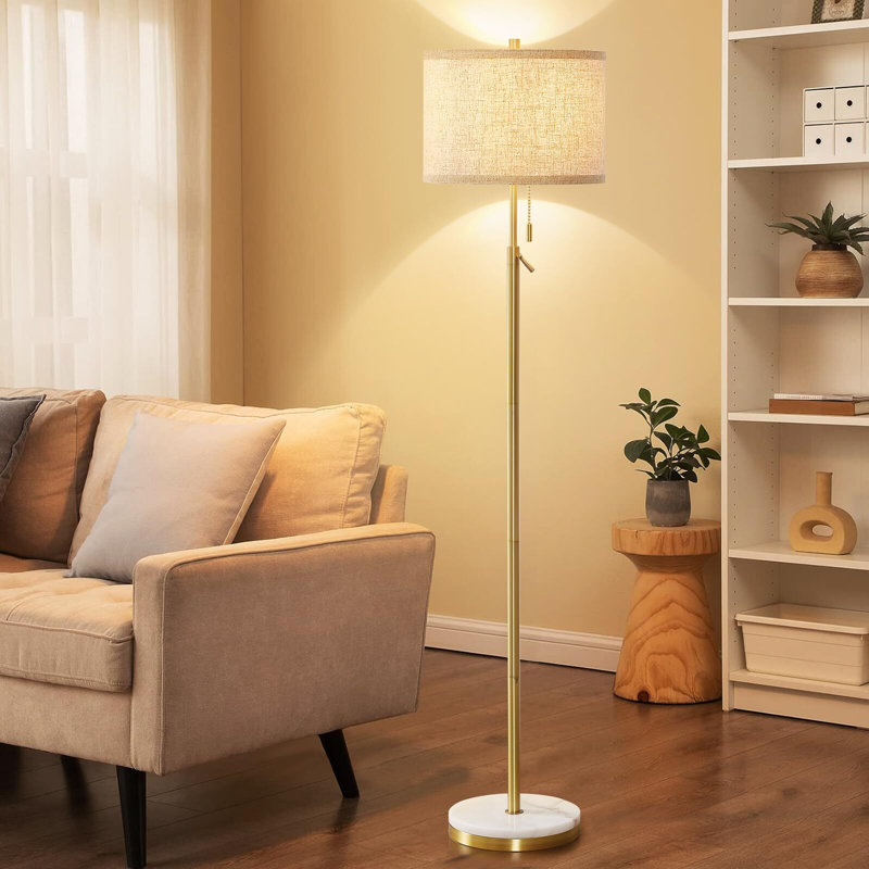 Vondell 64'' Modern Marble Floor Lamp Flexible Adjustment Height with Pull Chain Switch, Gold/White Marble