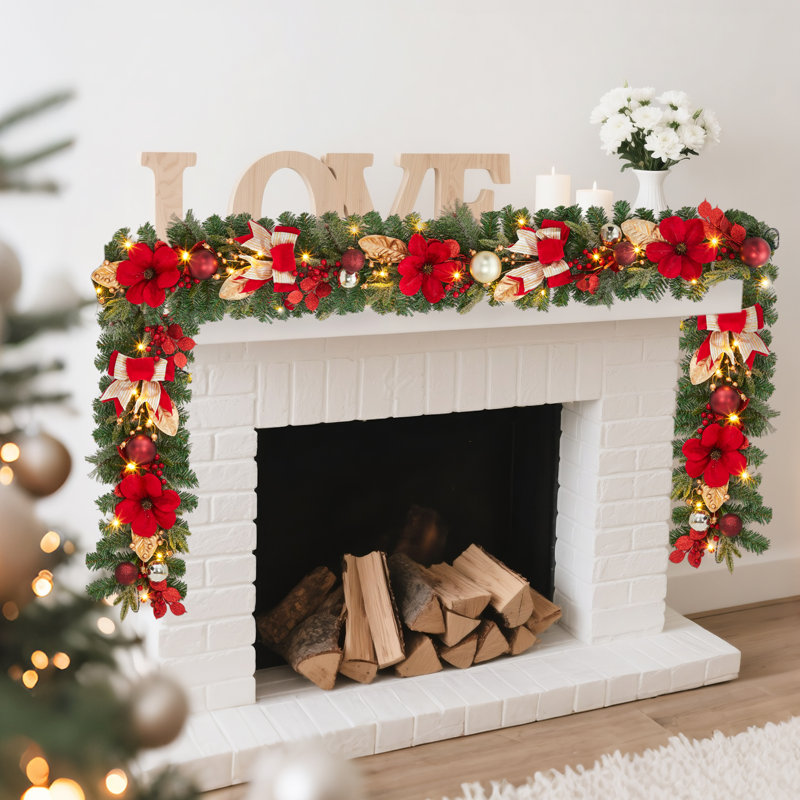 Guirlande de Noël pré-éclairée de 6 pi pour foyer, escalier, porte d'entrée ou décor intérieur / extérieur
