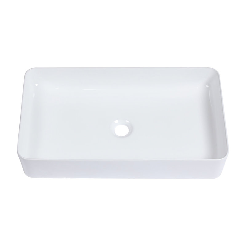 24X14 Ceramic Rectangular Bathroom Sink - White, Polished Finish, For Diverse Spaces Quality Vessel Smooth, Applications