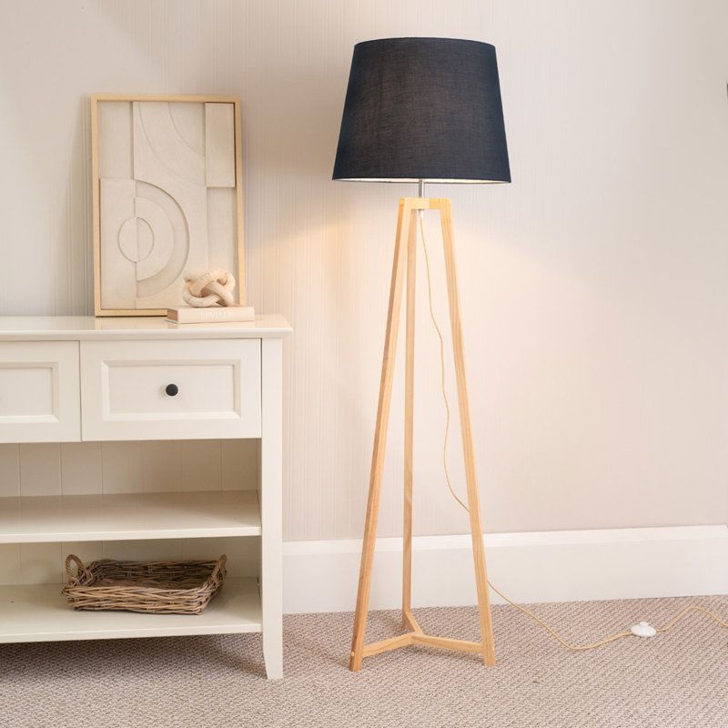 Rhavyn 158cm Natural Traditional Floor Lamp, Black