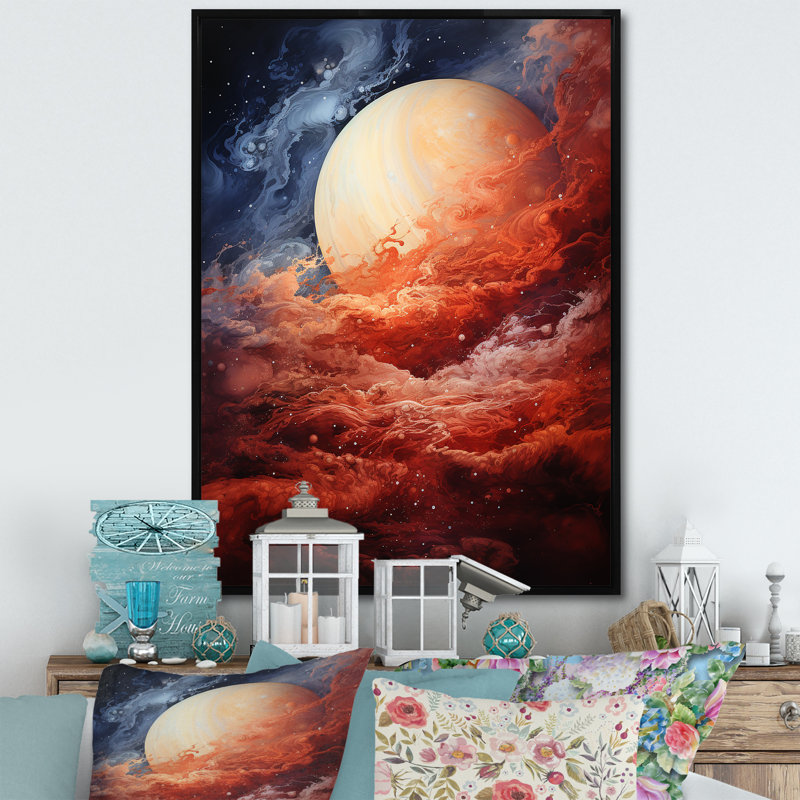 Planète Jupiter orageux II - impressions sur toile de Jupiter, H 20 po x l 12 po x P 1 po, Cadre flottant noir