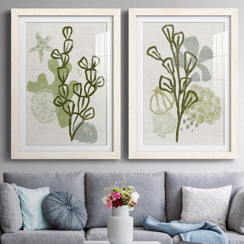 Impression encadrée Coral Blockprint I-Premium - prête à être accrochée, Blanc, H 31,5 po x l 88 po x P 1,5 po