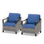Ensemble de 2 chaises longues d'extérieur en osier gris avec coussins bleus pour véranda ou terrasse
