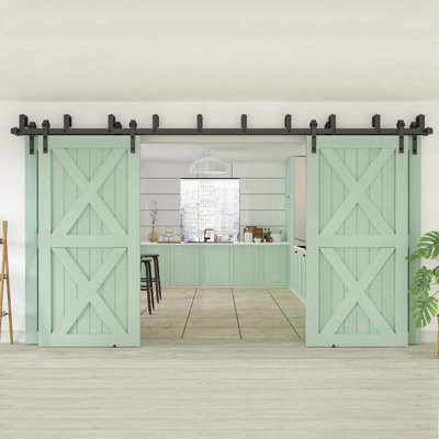 Black Steel 4 Barn Doors Hardware Kit Double Bypass