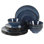 Ensembles d'assiettes et de bols Gibson Elite Midnight Luna, ensembles de vaisselle en grès 12 pièces, ensemble de plats en glacis réactif - bleu
