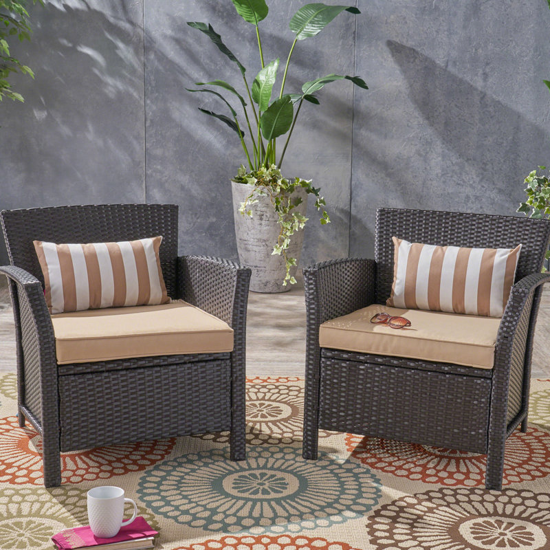 2Pcs Outdoor St Chairs - Waterproof Fabric Cushions Brown + Tan Comfy   Of 2  Pe With Iron Stylish