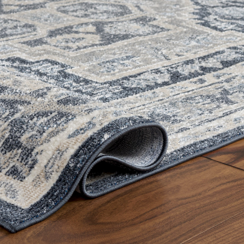 Tapis lavable Arora 210 en beige / bleu marine, Rectangle 5 pi 3 po x 7 pi 6 po