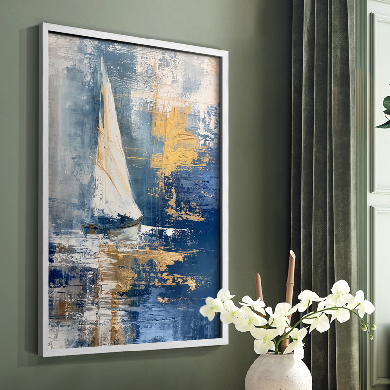 Série NAUTICAL CXCI - Impression encadrée de qualité supérieure - Prêt à être accroché - Aucun clou requis, Blanc / Blanc